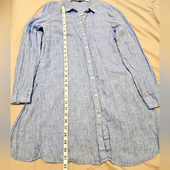 J. Jill Love Linen 100% Linen Tunic Top Button Up Lightweight Spring Blue Small - Picture 9 of 9